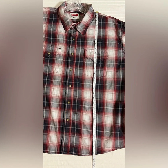 Wrangler Slim Fit Stretch Plaid Pearl Snap Shirt. Red Blue White XXL 2XL R1 - Picture 7 of 15